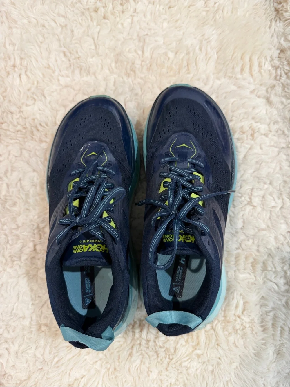 Hoka Men's Navy Blue with Light Blue and Lime Running Shoes